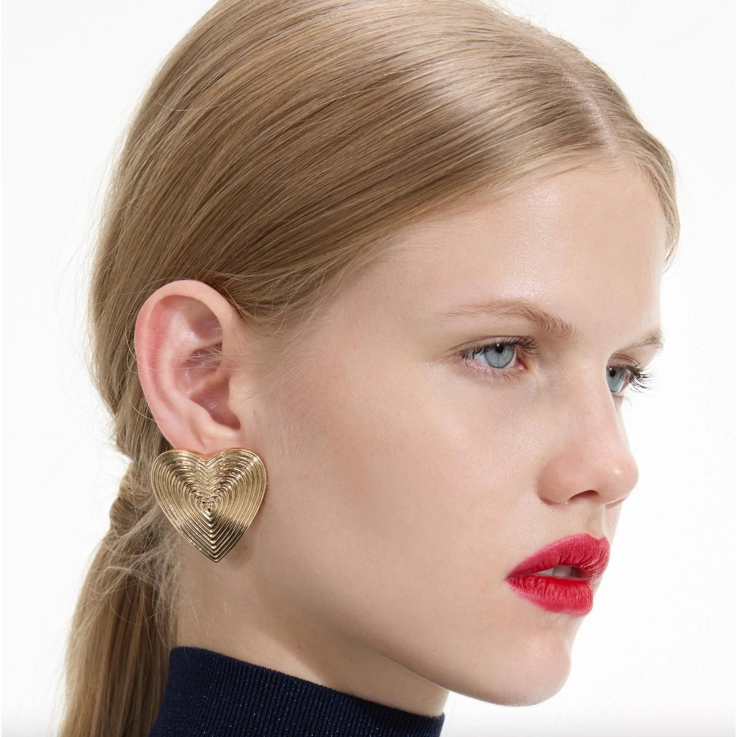 Gold Heart Ridged Earrings