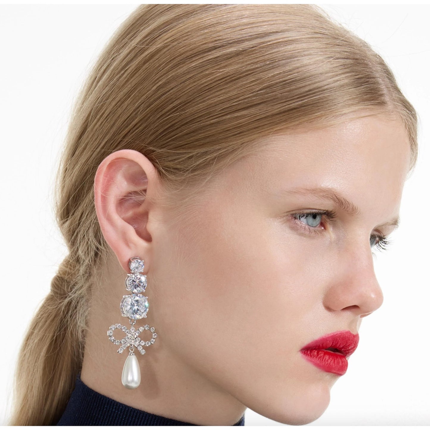 Crystal Bow Pearl Earrings