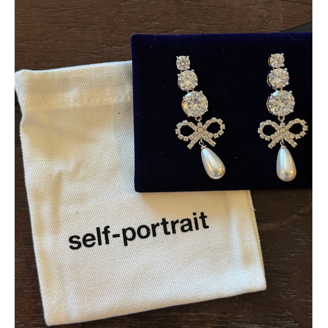 Crystal Bow Pearl Earrings