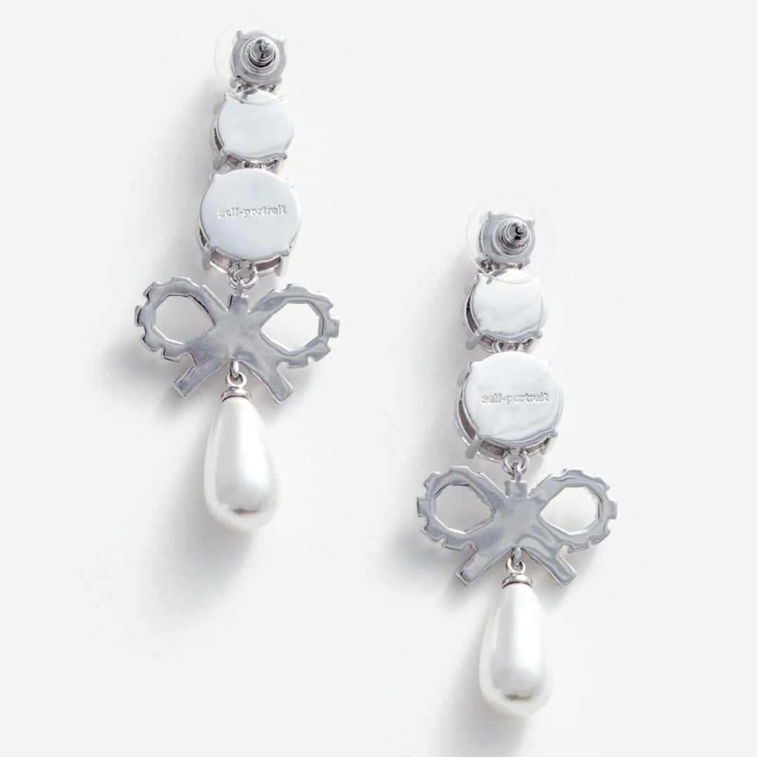 Crystal Bow Pearl Earrings