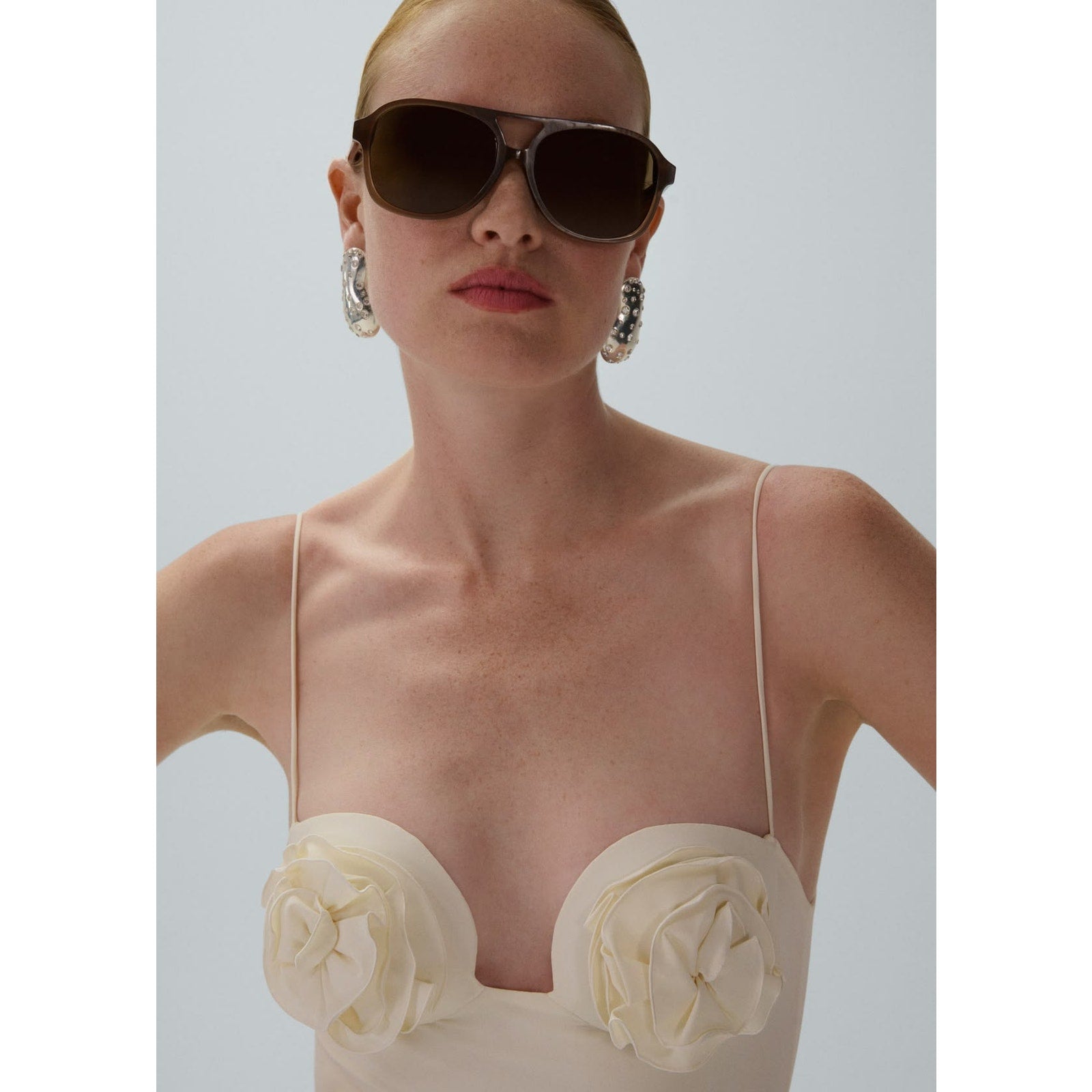 Lycra 3D Floral Roses Appliqué One Piece Swimsuit