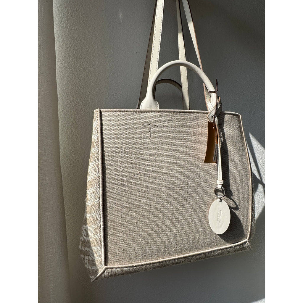 Logo Jacquard Canvas Tote Shopping Bag
