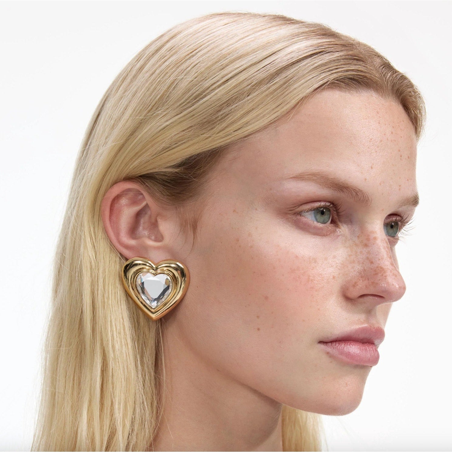 Gold Crystal Heart Earrings