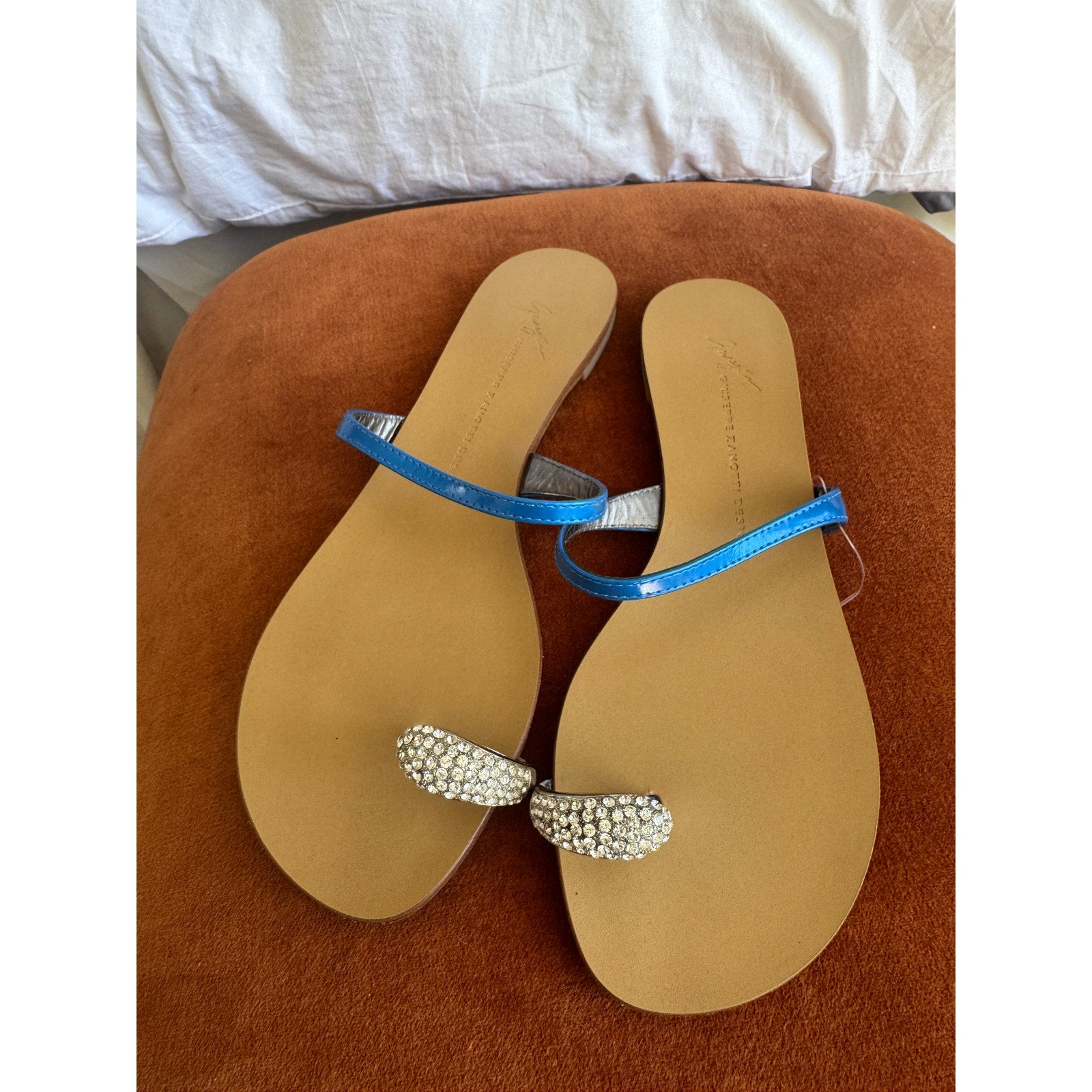 Swarovski Crystal-Embellished Toe Ring Metallic Leather Sandals