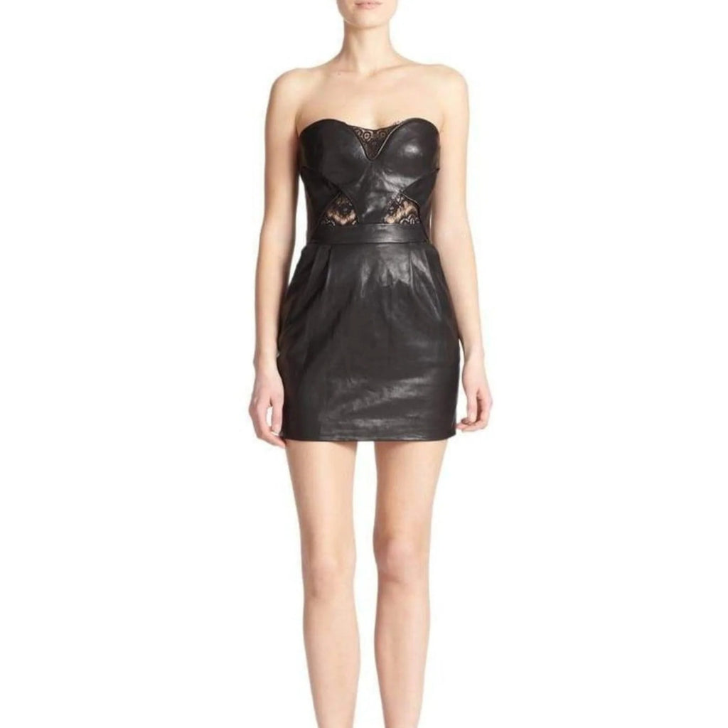 Black Leather Strapless Mini Dress