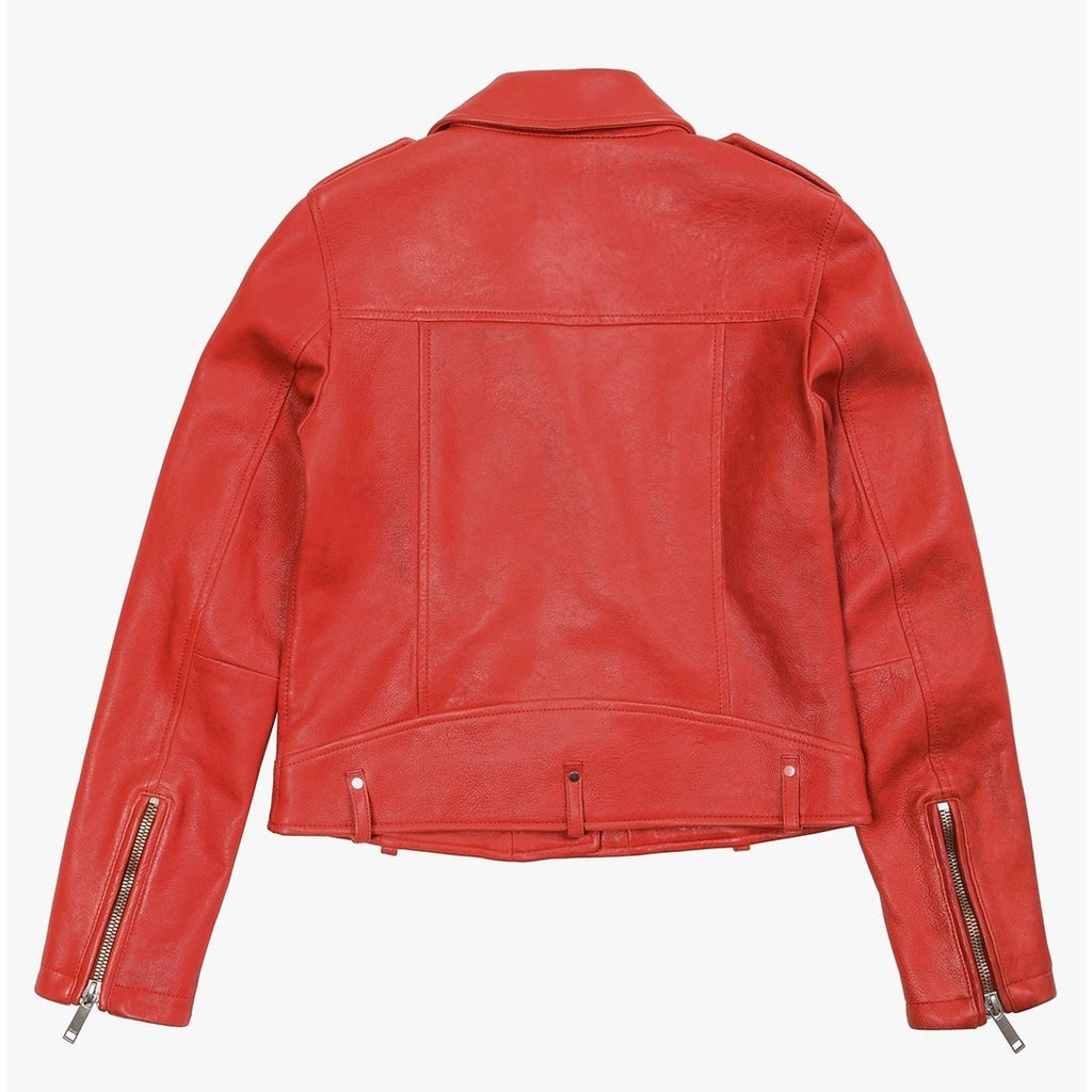 Dre Beltless Red Biker Leather Jacket