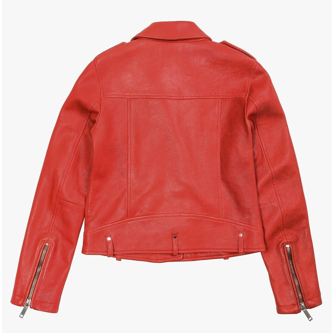 Dre Beltless Red Biker Leather Jacket