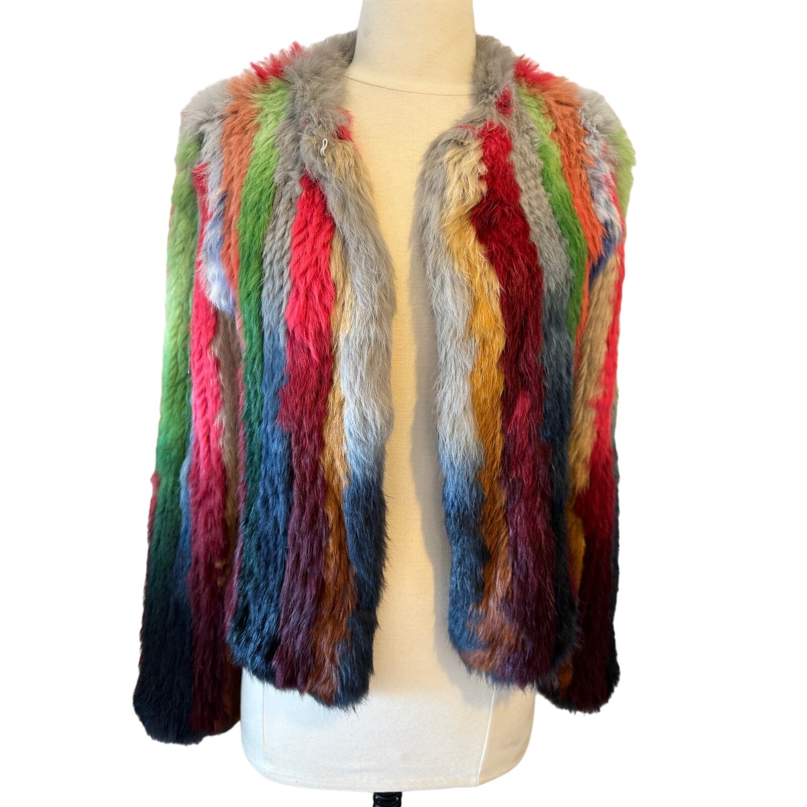 Vintage Multicolor Rainbow Fur Jacket Coat