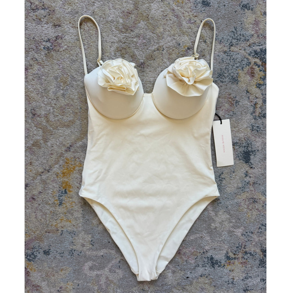 Lycra 3D Floral Roses Appliqué One Piece Swimsuit