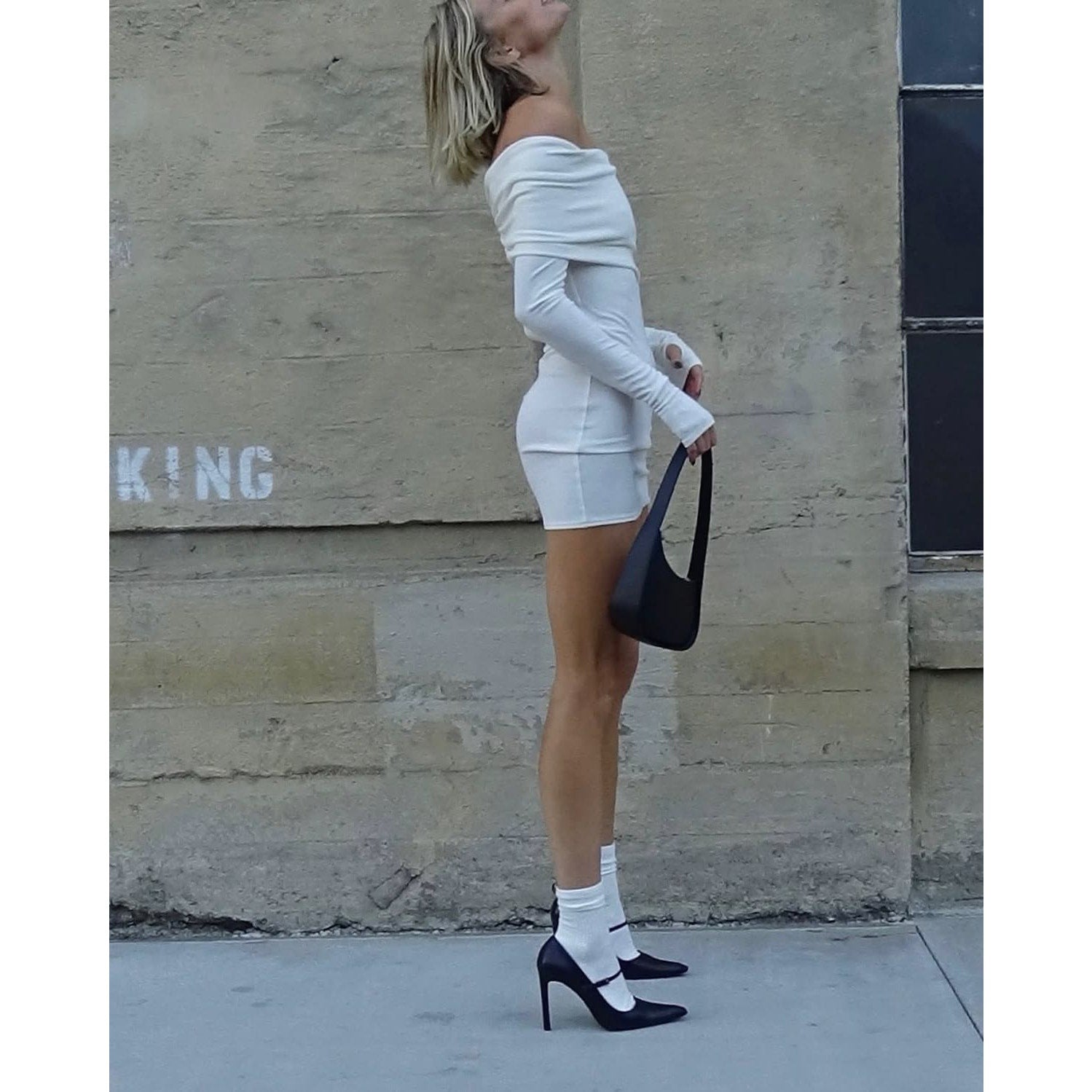 Matte Jersey Off Shoulder Mini Dress