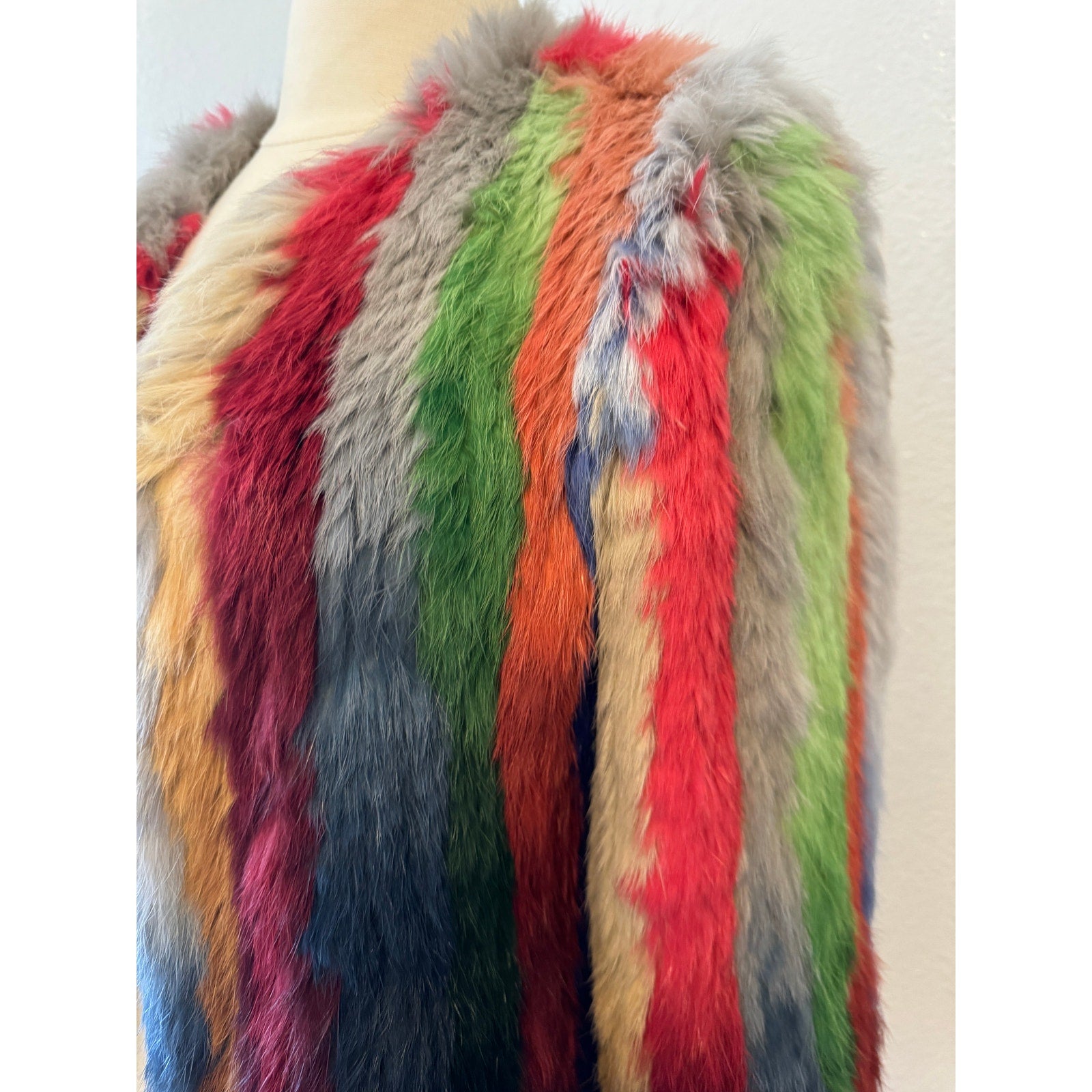 Vintage Multicolor Rainbow Fur Jacket Coat