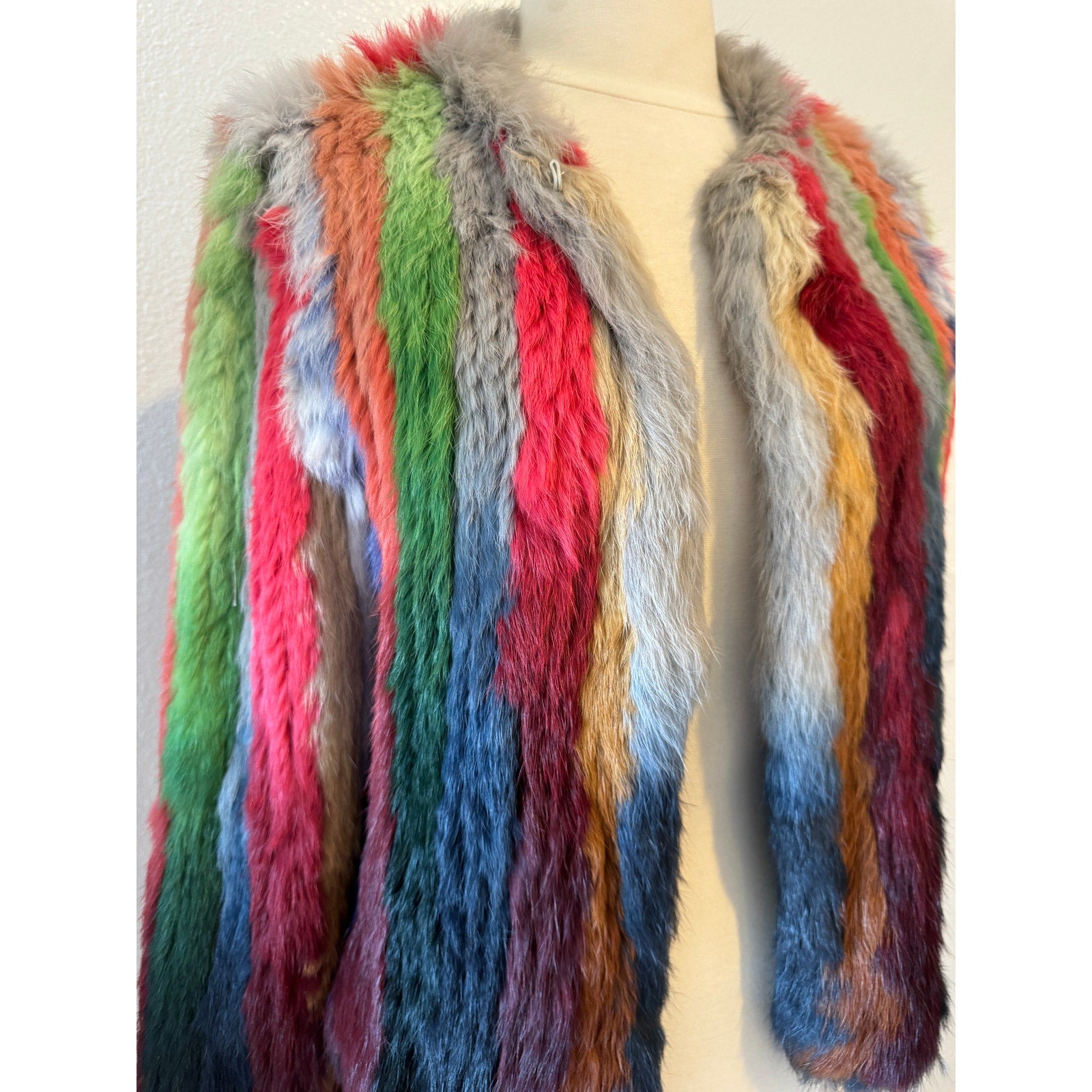 Vintage Multicolor Rainbow Fur Jacket Coat