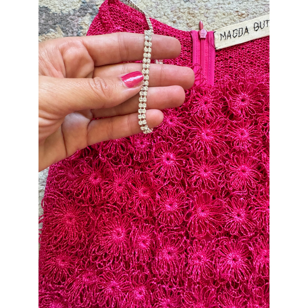 Pink Crochet Flower Mini Shift Dress