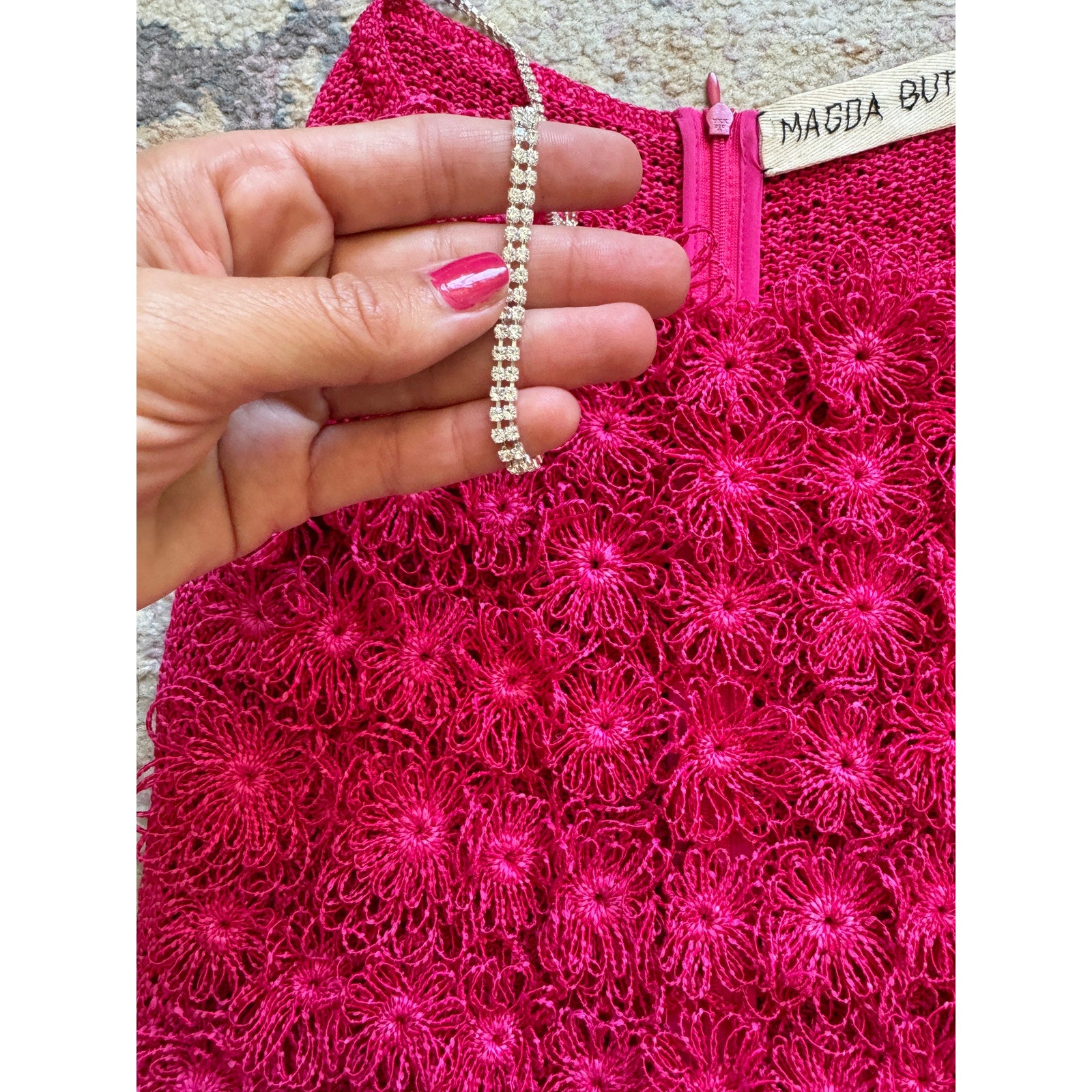 Pink Crochet Flower Mini Shift Dress