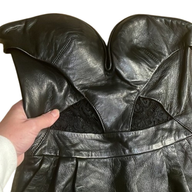 Black Leather Strapless Mini Dress