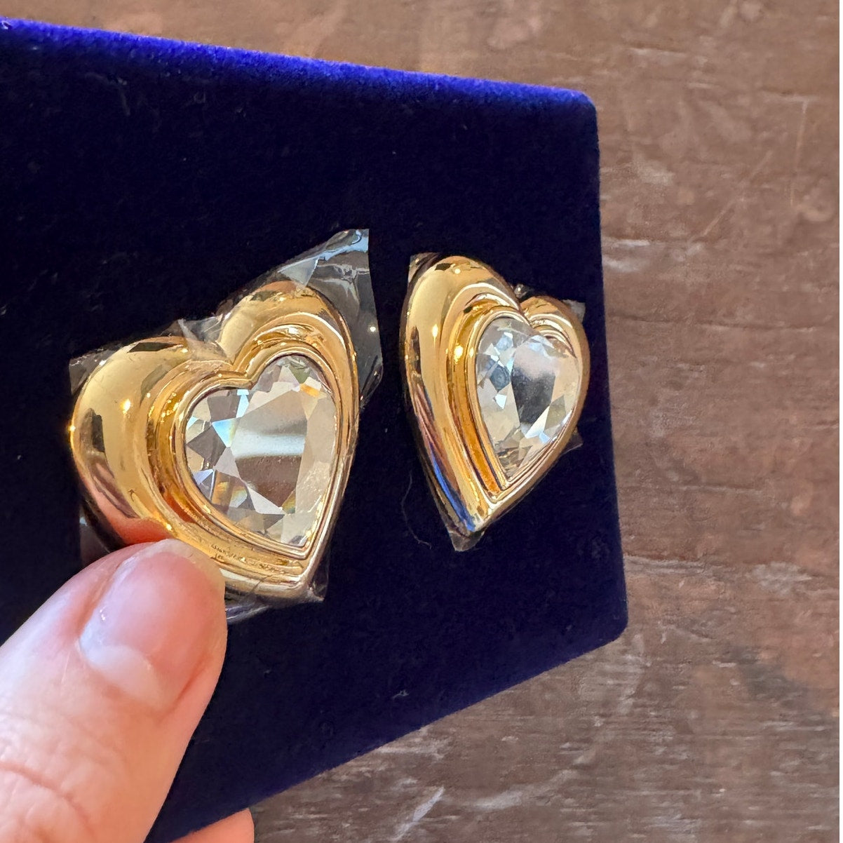 Gold Crystal Heart Earrings
