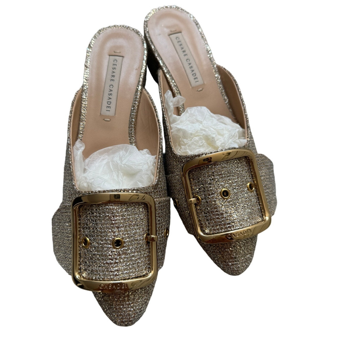 Alexa Silver Metallic Buckle Mules