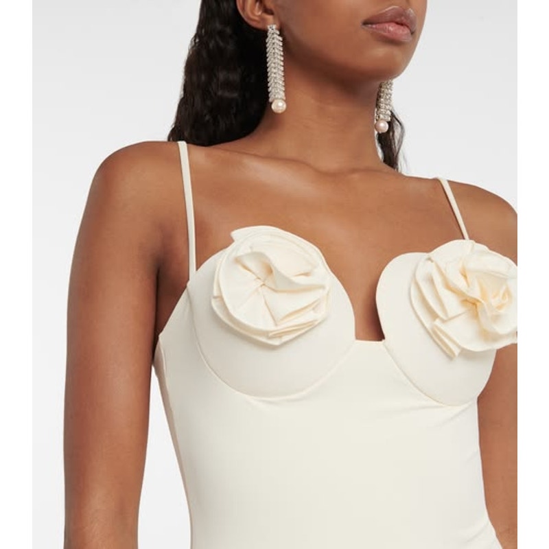 Lycra 3D Floral Roses Appliqué One Piece Swimsuit