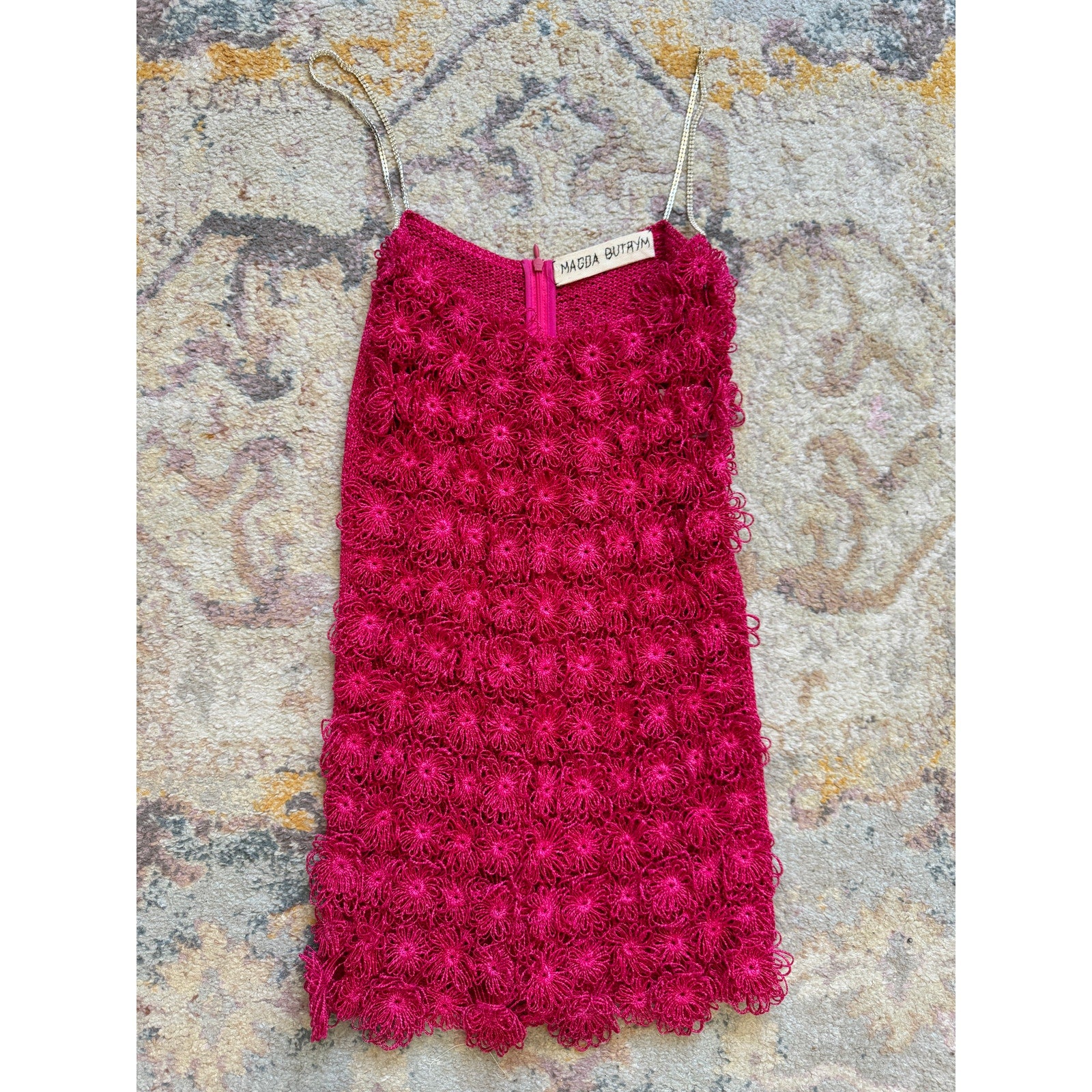 Pink Crochet Flower Mini Shift Dress