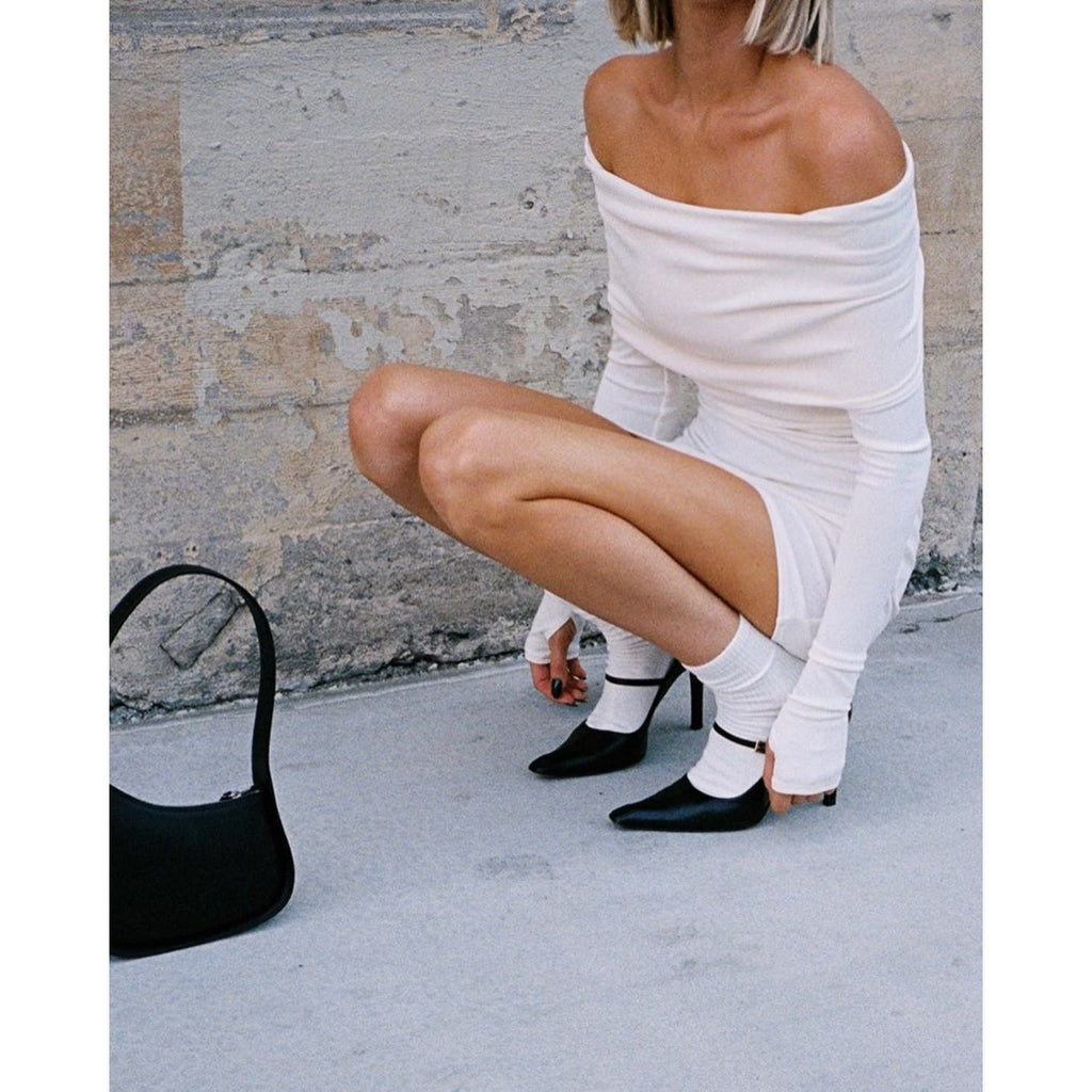 Matte Jersey Off Shoulder Mini Dress