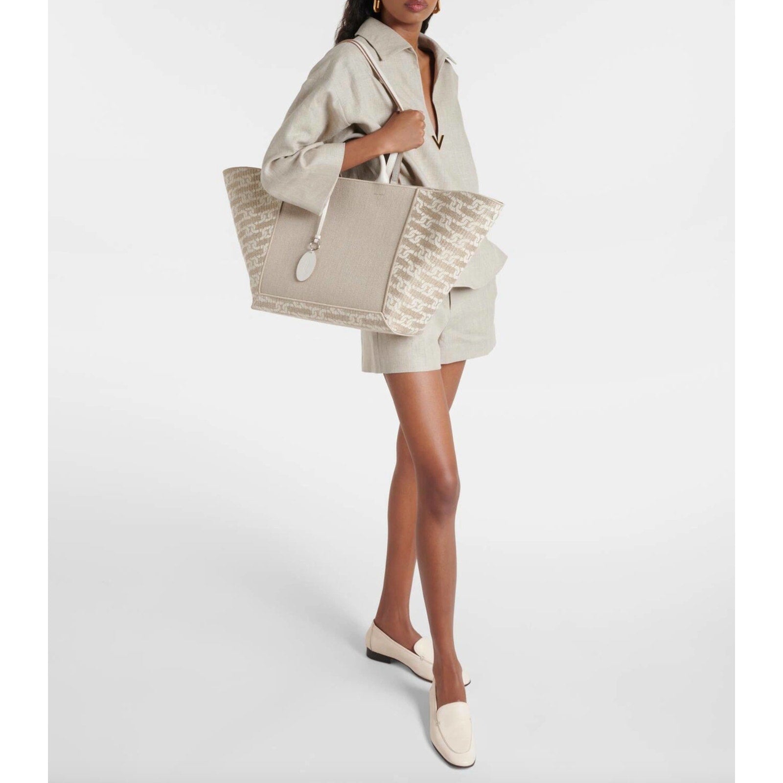 Logo Jacquard Canvas Tote Shopping Bag