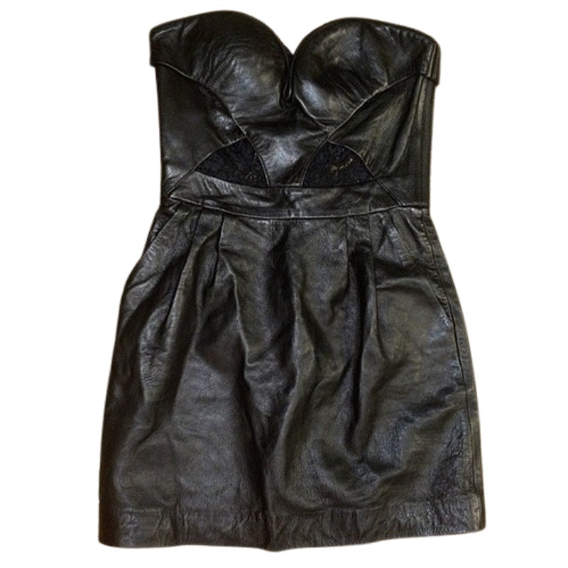 Black Leather Strapless Mini Dress
