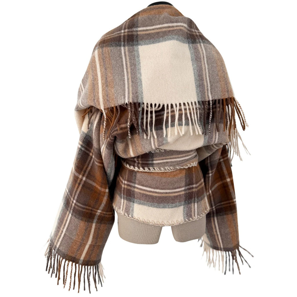 Runway Plaid Wool Wrap Jacket