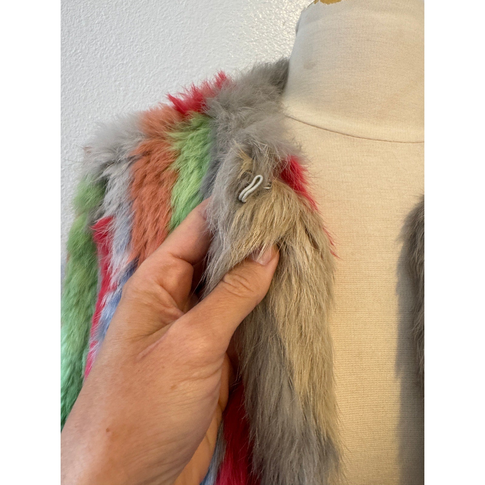 Vintage Multicolor Rainbow Fur Jacket Coat