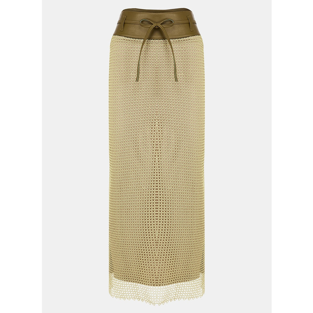 Diamond Lace Belted Column Skirt