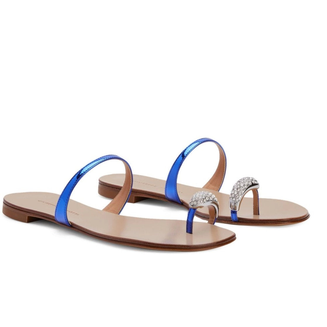 Swarovski Crystal-Embellished Toe Ring Metallic Leather Sandals