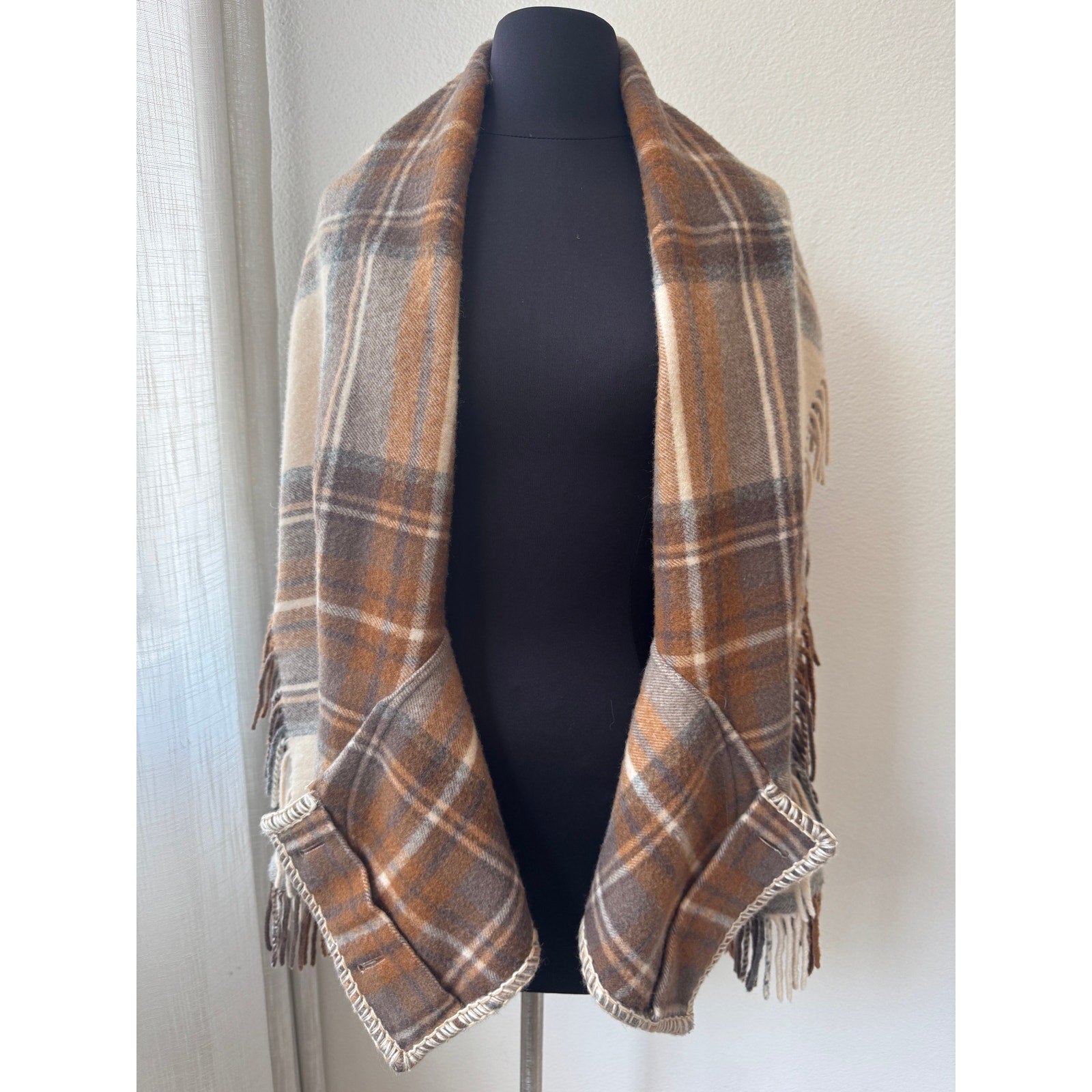 Runway Plaid Wool Wrap Jacket