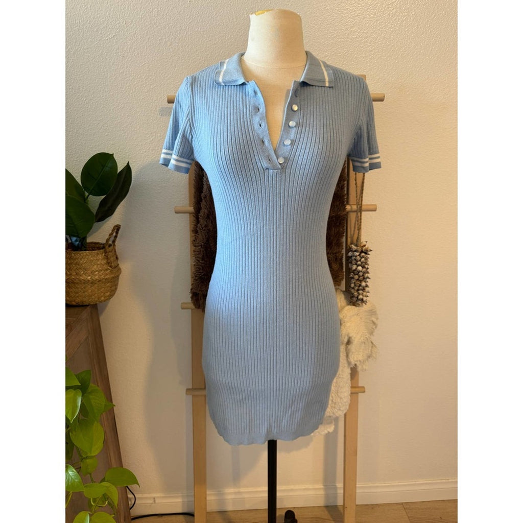 Aqua Rib Knit Mini Dress