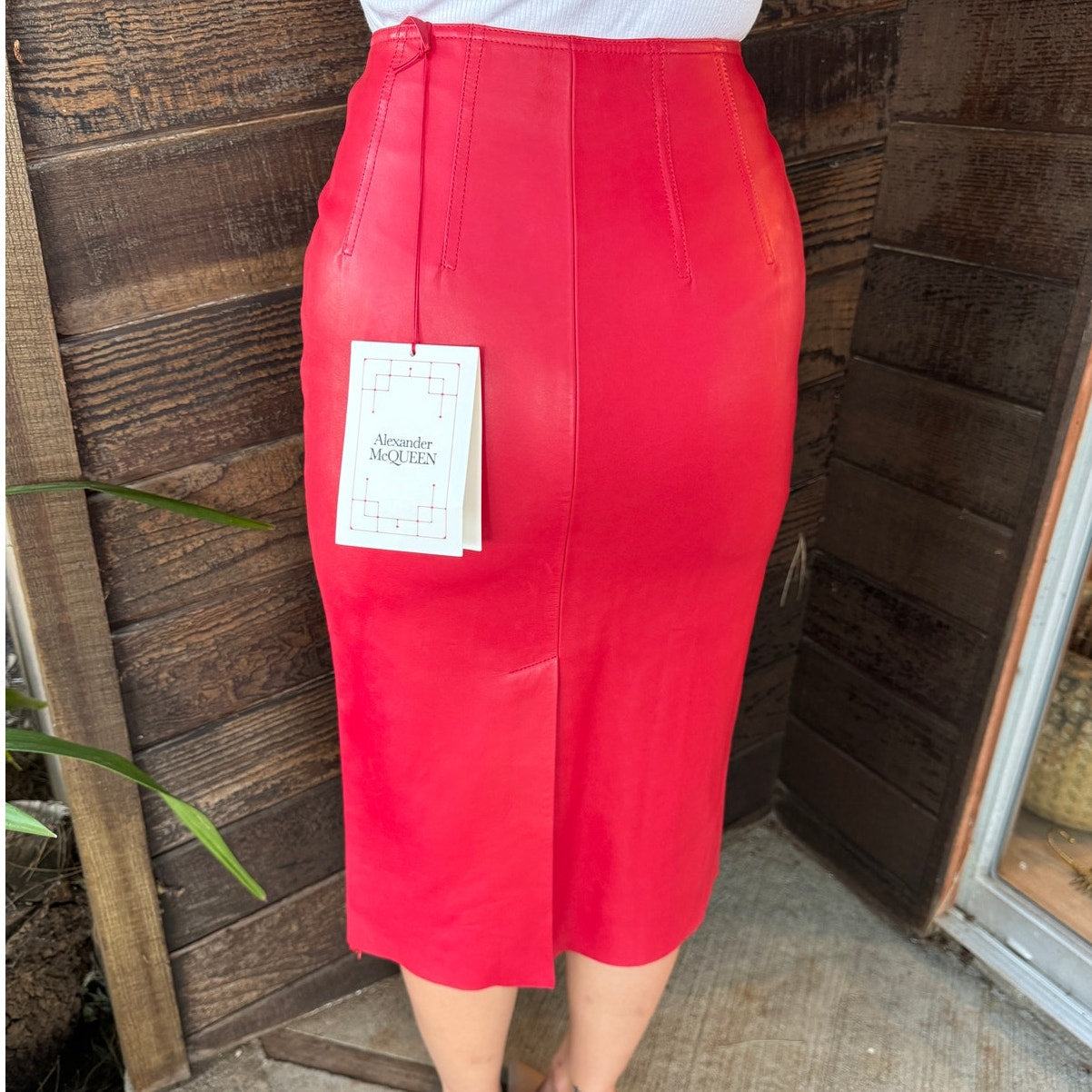 Zip-Embellished Leather Midi Skirt