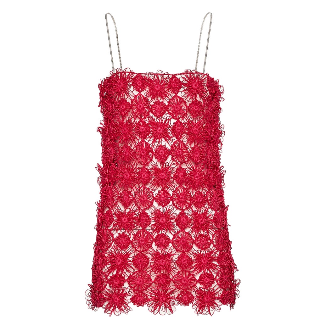 Pink Crochet Flower Mini Shift Dress