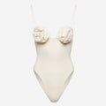 Lycra 3D Floral Roses Appliqué One Piece Swimsuit