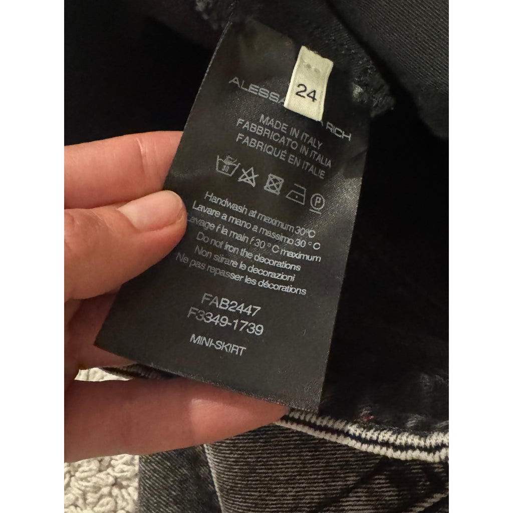 Crystal-Embellished Acid-Wash Denim Jacket & Mini Skirt Set