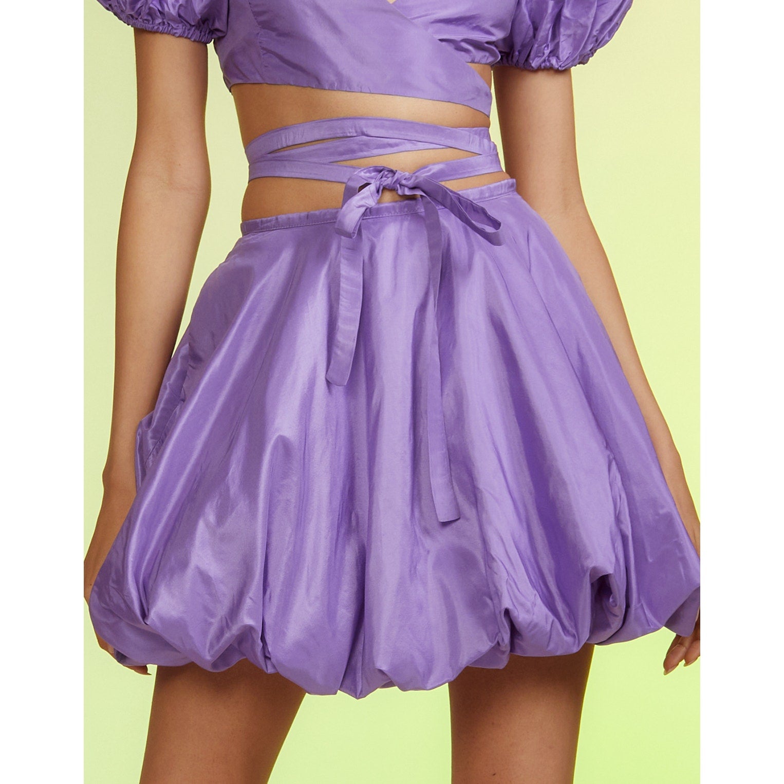 Luna Taffeta Smocked Wrap Tie Top & Bubble Skirt in Purple