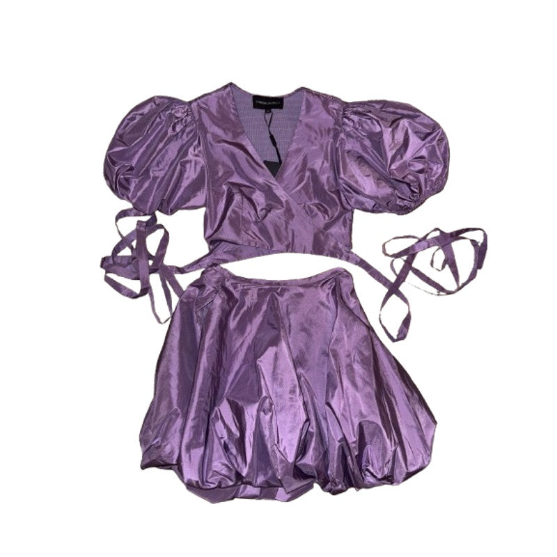 Luna Taffeta Smocked Wrap Tie Top & Bubble Skirt in Purple