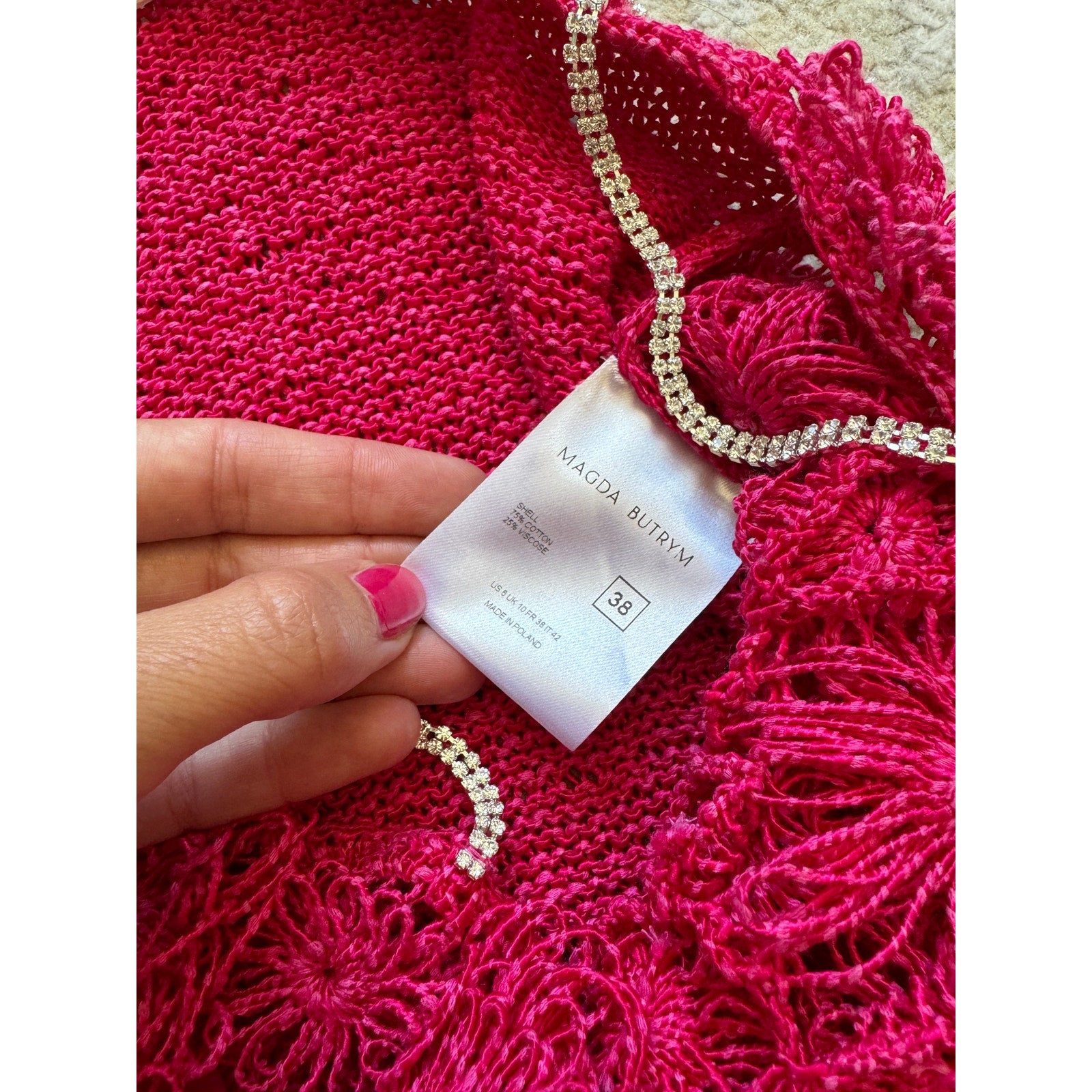 Pink Crochet Flower Mini Shift Dress