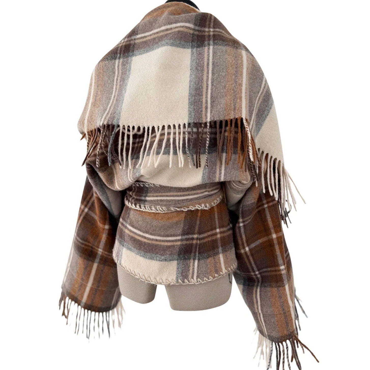 Runway Plaid Wool Wrap Jacket