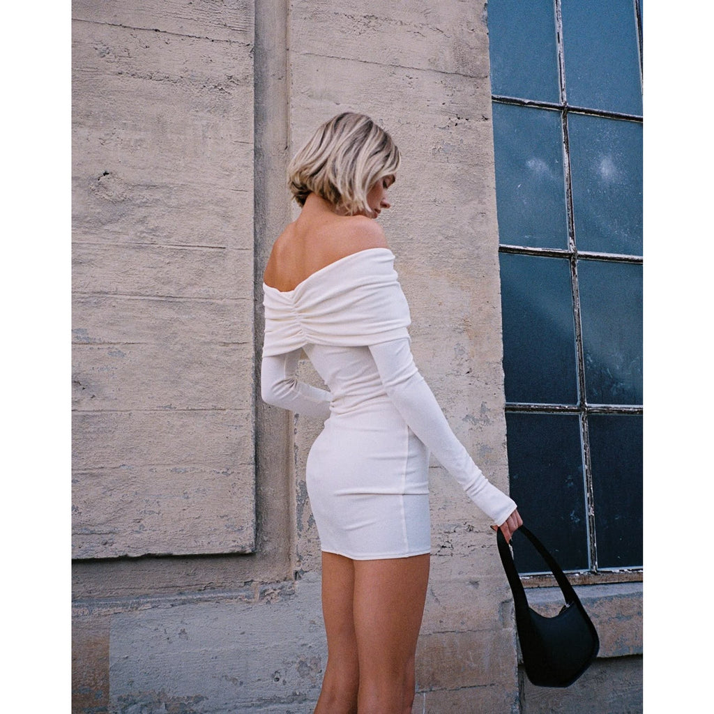 Matte Jersey Off Shoulder Mini Dress