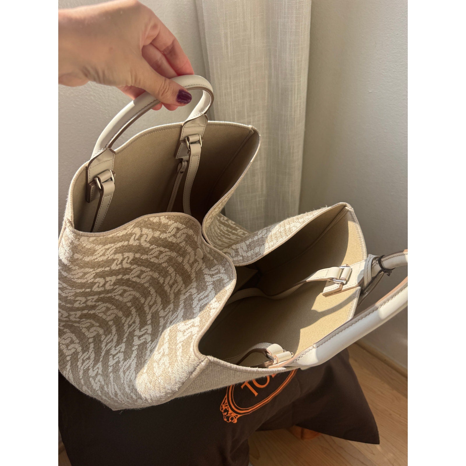 Logo Jacquard Canvas Tote Shopping Bag