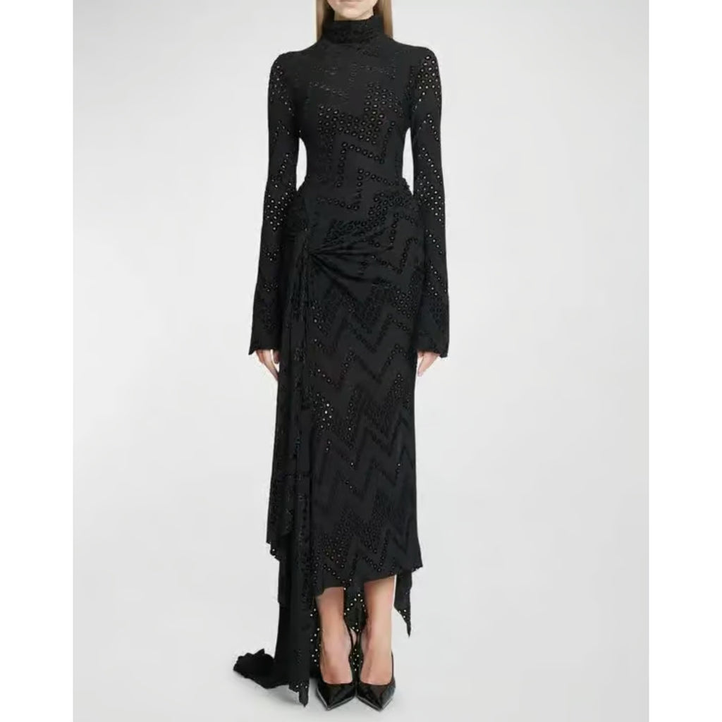 Eyelet Embroidered Jersey Dress with Twist Detail