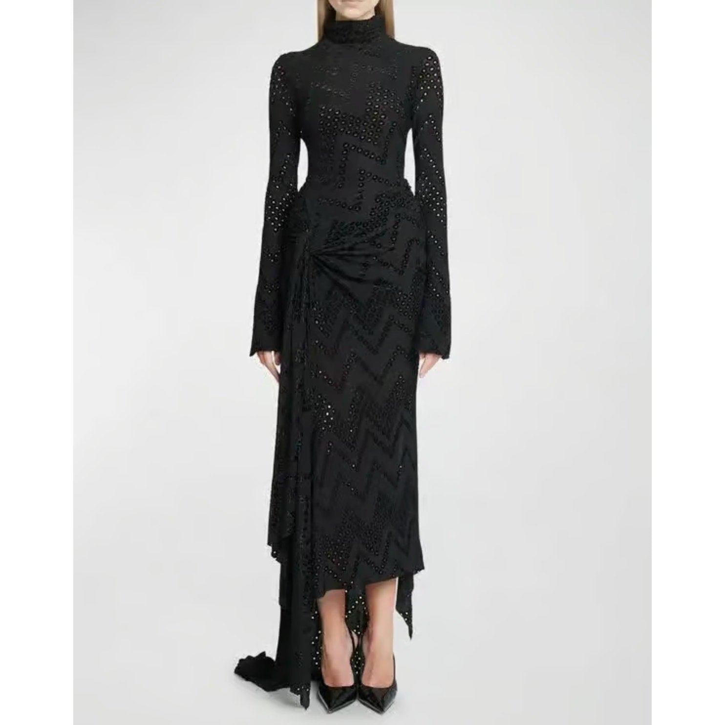 Eyelet Embroidered Jersey Dress with Twist Detail