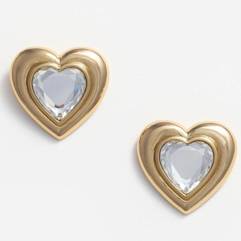 Gold Crystal Heart Earrings