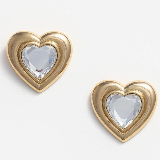 Gold Crystal Heart Earrings