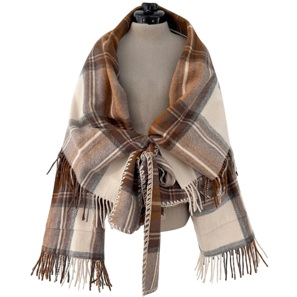 Runway Plaid Wool Wrap Jacket