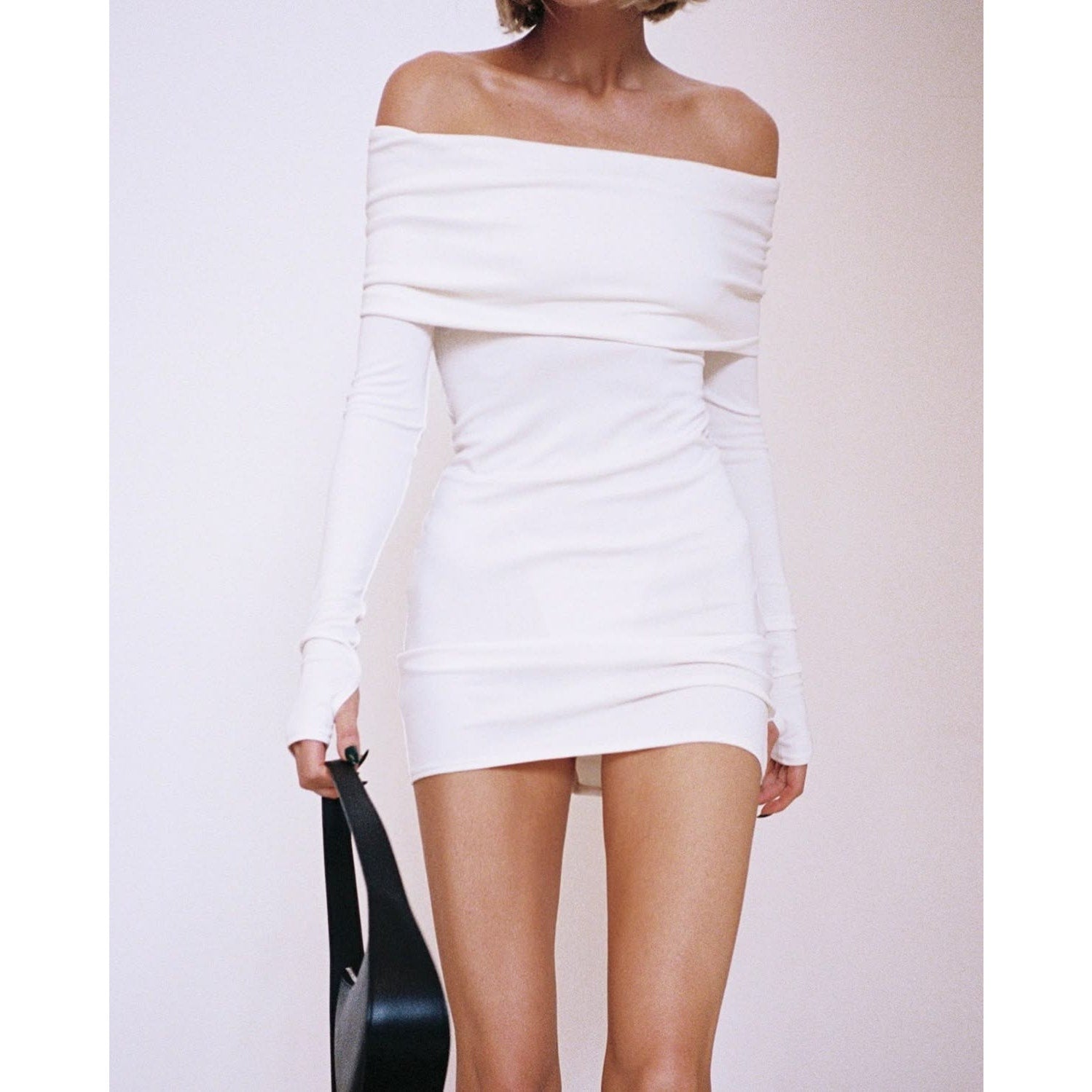 Matte Jersey Off Shoulder Mini Dress