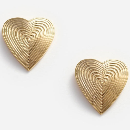 Gold Heart Ridged Earrings