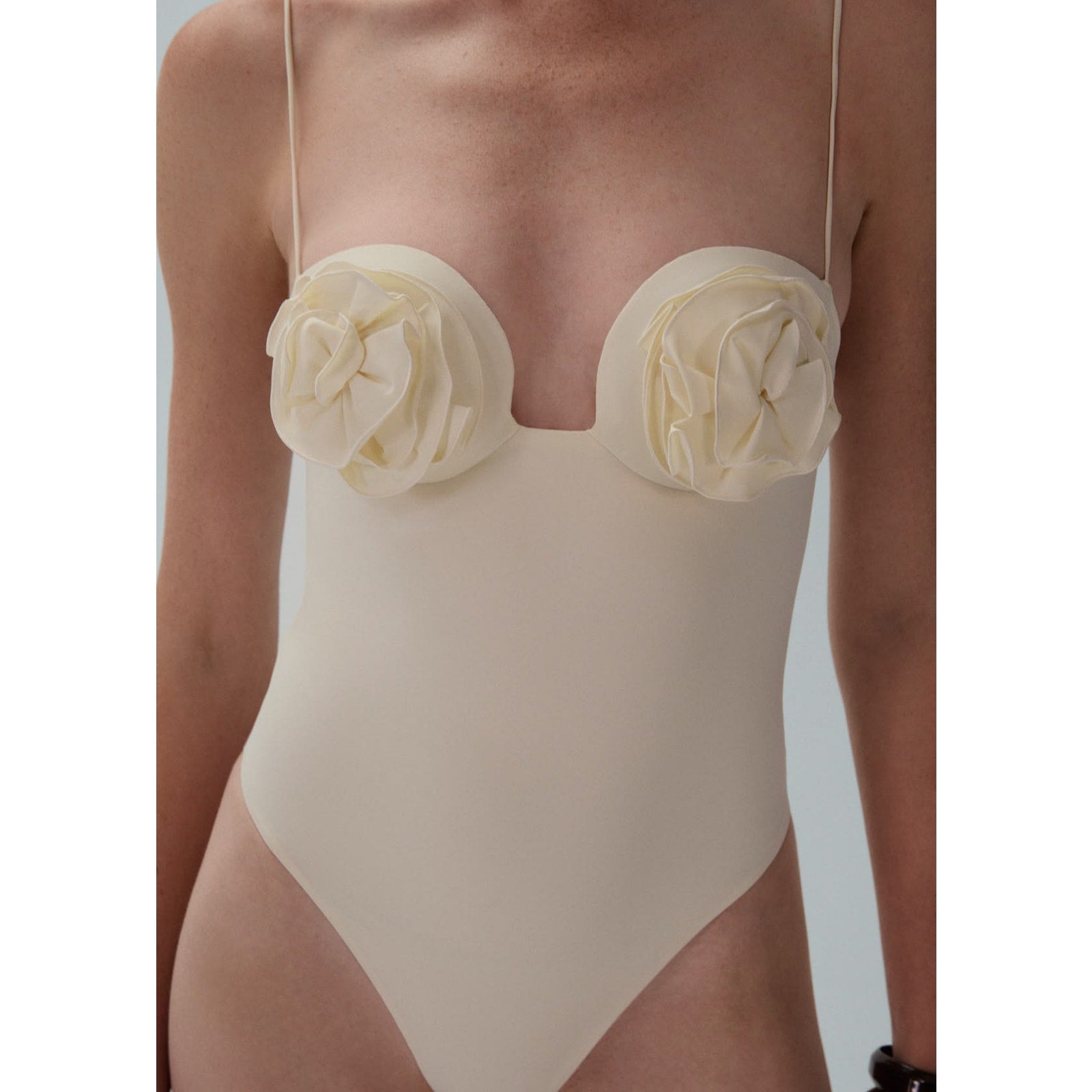 Lycra 3D Floral Roses Appliqué One Piece Swimsuit
